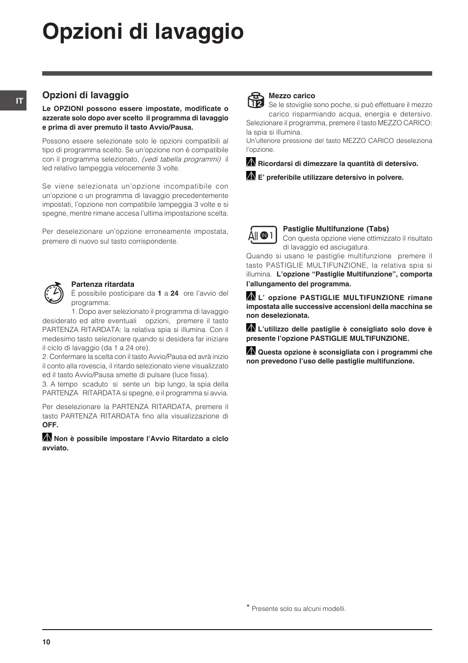 Opzioni di lavaggio | Indesit DSG-5731 User Manual | Page 10 / 80