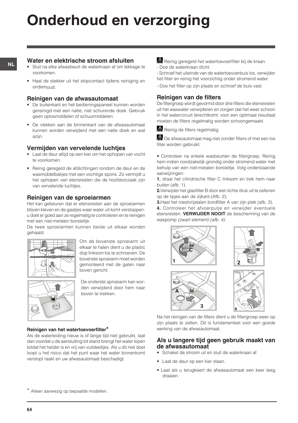 Onderhoud en verzorging | Indesit DSG-5731 User Manual | Page 64 / 80