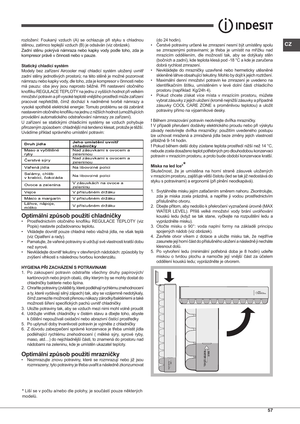 Optimální způsob použití chladničky, Optimální způsob použití mrazničky | Indesit BIAA-13-X-H User Manual | Page 57 / 68