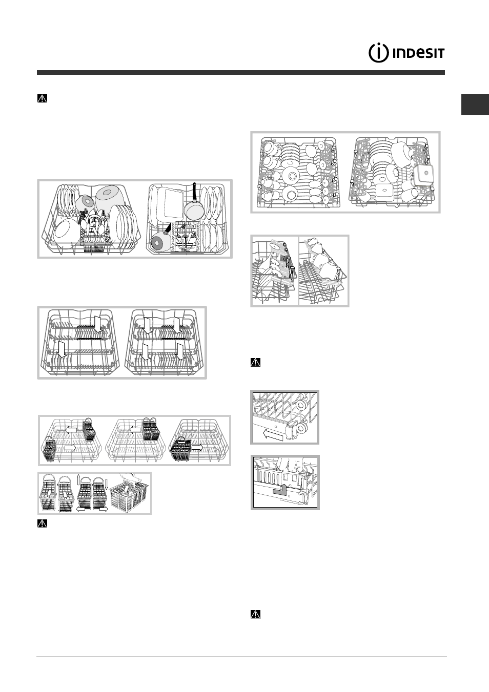 Beschickung der körbe, Unterer korb und besteckkorb, Oberer korb | Indesit DFP-5841M-NX-EU User Manual | Page 17 / 84