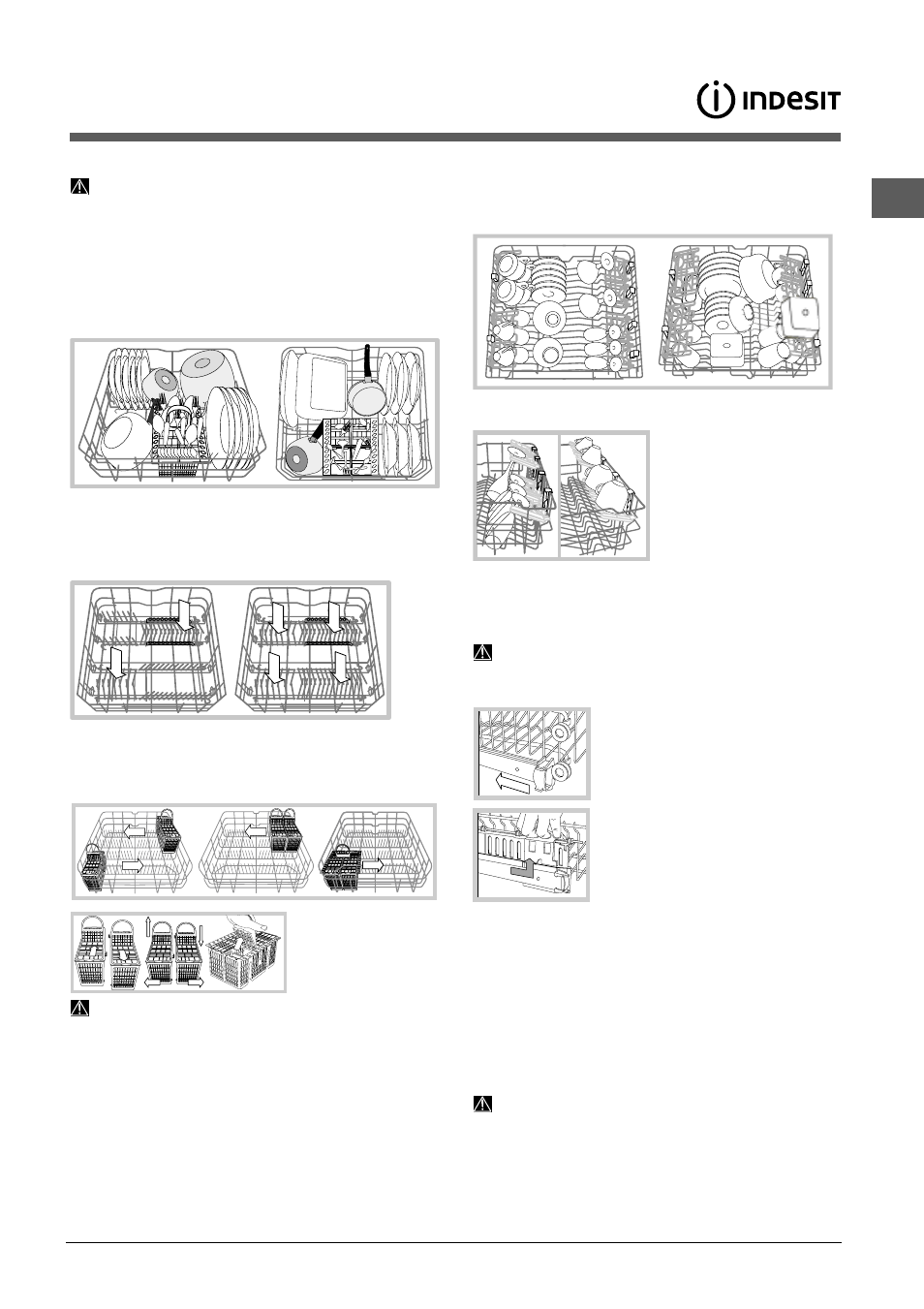 Het laden van de rekken, Onderrek en bestekkorf, Bovenrek | Indesit DFP-5841M-NX-EU User Manual | Page 29 / 84