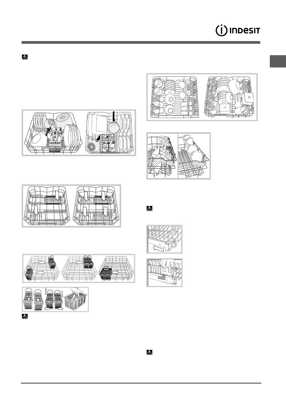 Carregar os cestos, Cesto inferior e cesto dos talheres, Cesto superior | Indesit DFP-5841M-NX-EU User Manual | Page 53 / 84