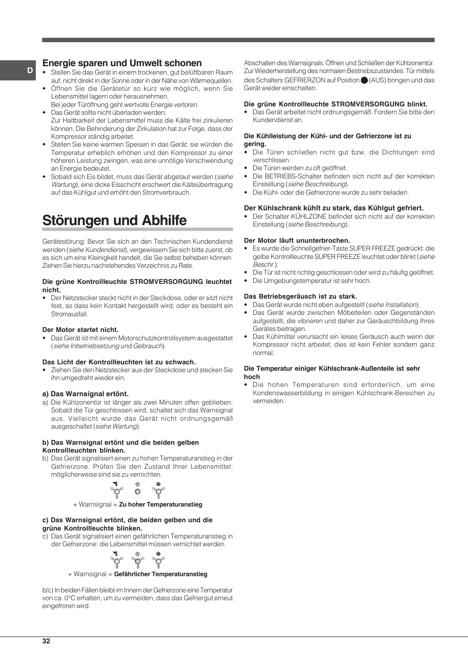 Störungen und abhilfe, Energie sparen und umwelt schonen | Indesit PBAA-33-F-X User Manual | Page 32 / 52