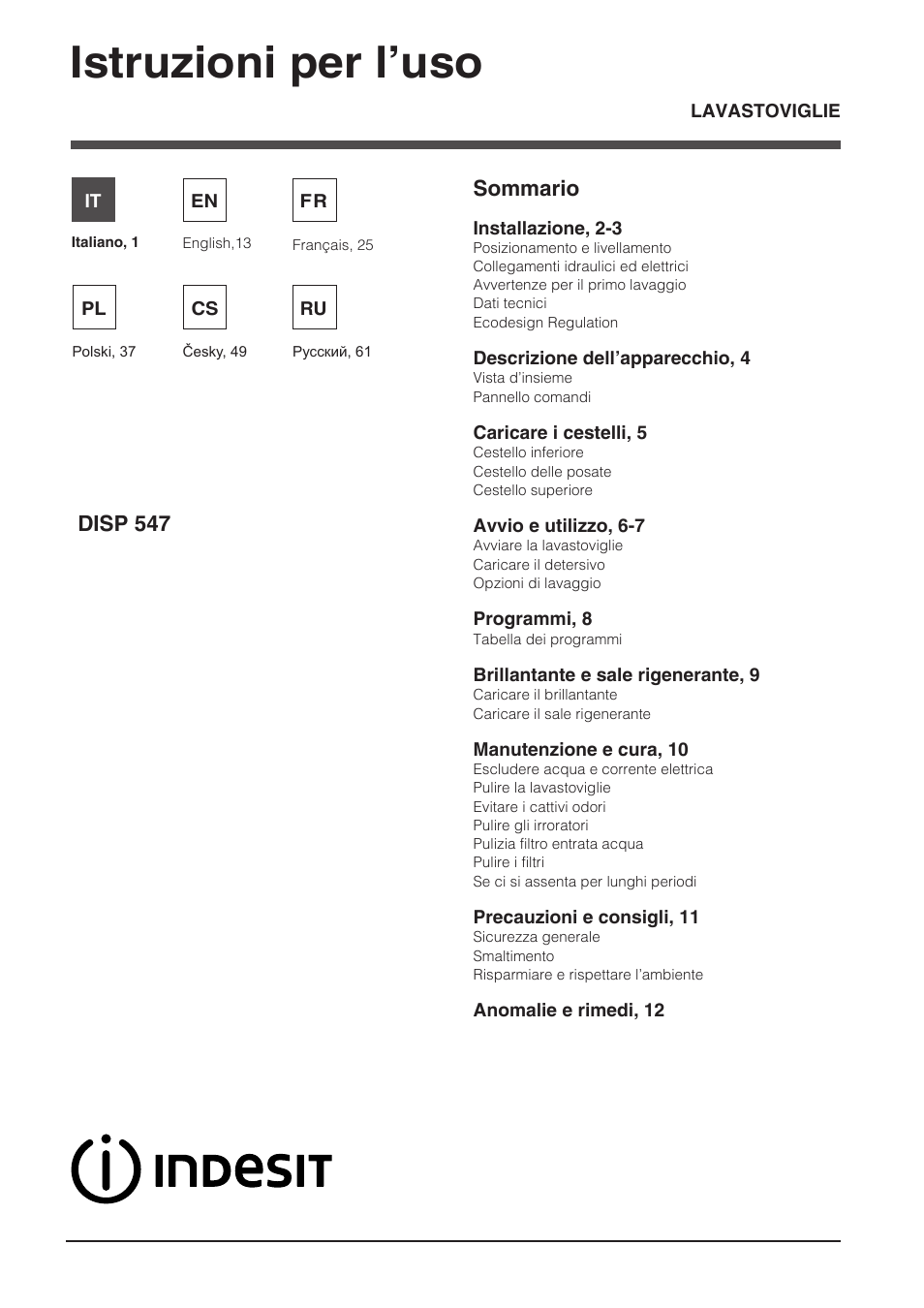 Indesit DISP-547 User Manual | 76 pages