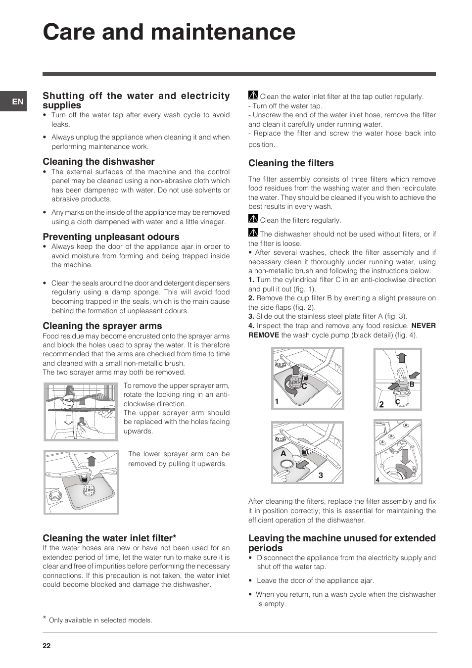 Care and maintenance | Indesit DISP-547 User Manual | Page 22 / 76
