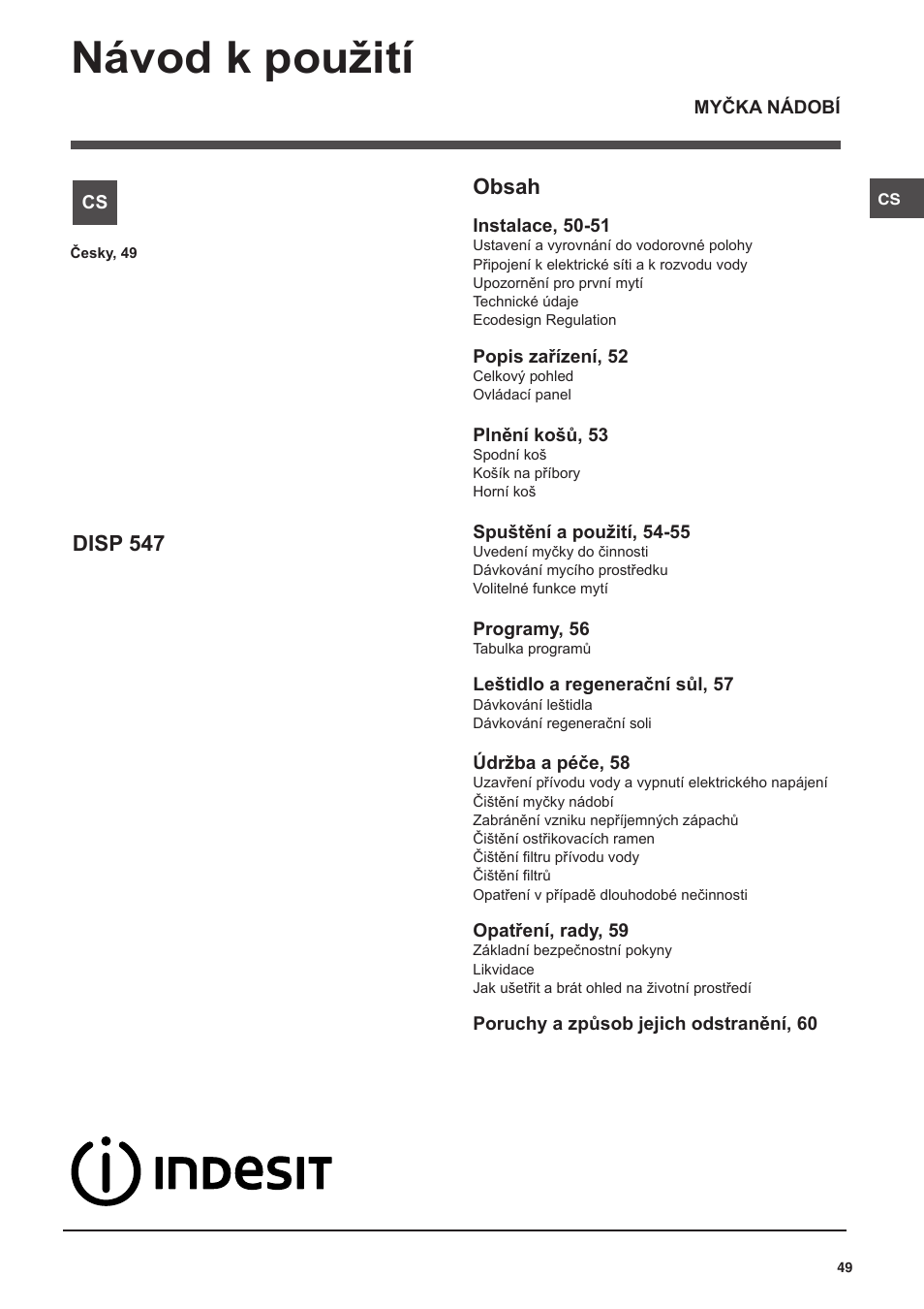 Indesit DISP-547 User Manual | Page 49 / 76