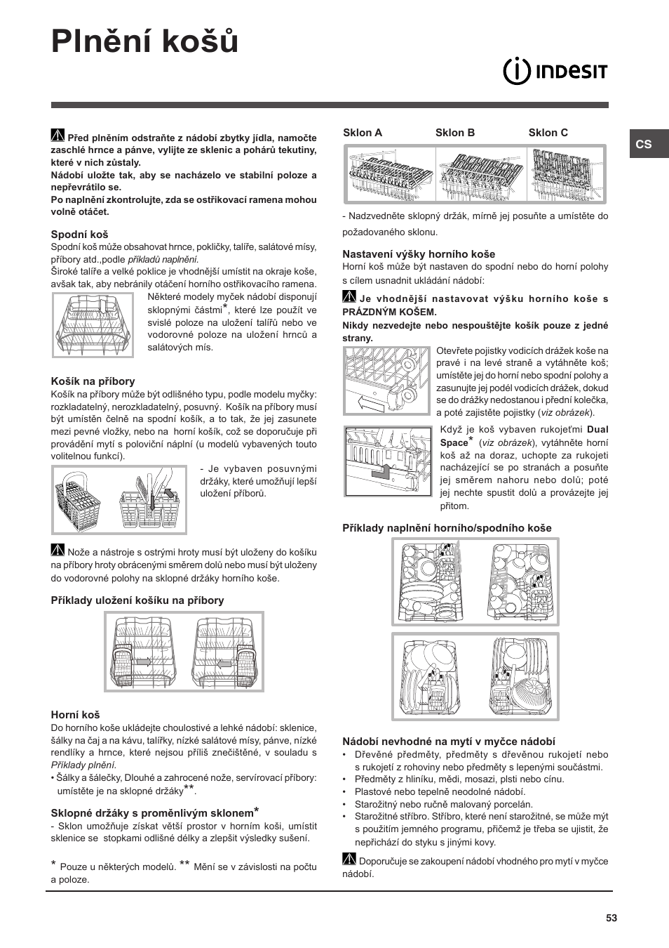 Plnění košů | Indesit DISP-547 User Manual | Page 53 / 76