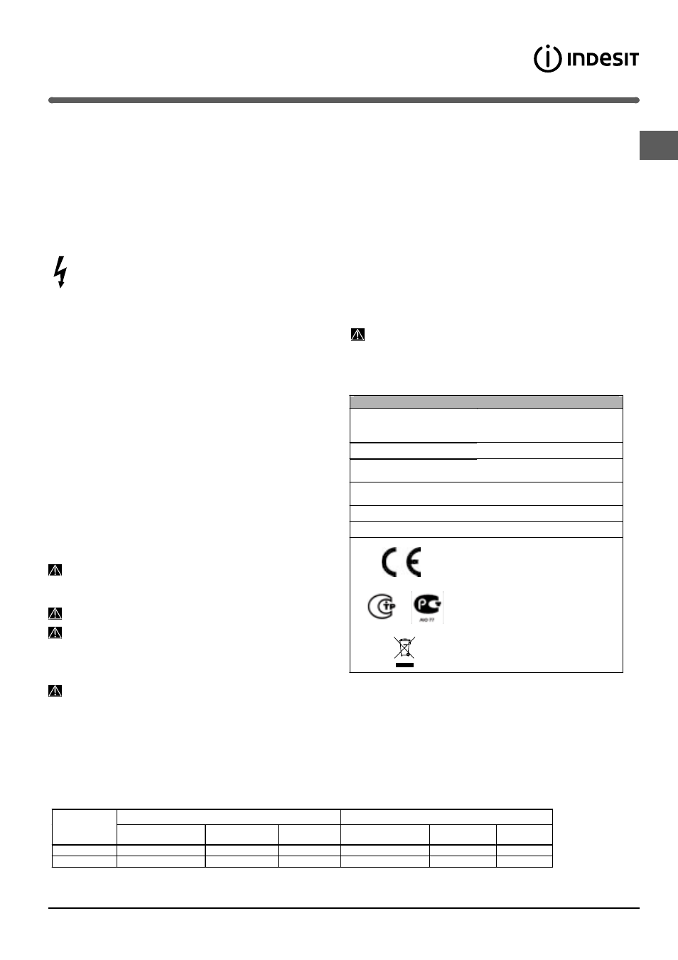 Avvertenze per il primo lavaggio | Indesit DIF-14.R User Manual | Page 3 / 80