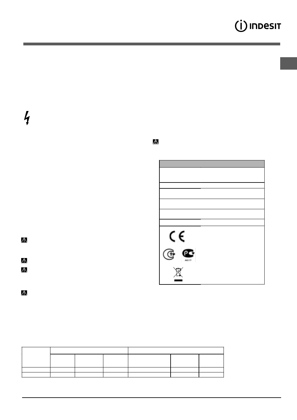 Advertencias para el primer lavado | Indesit DIF-14.R User Manual | Page 47 / 80