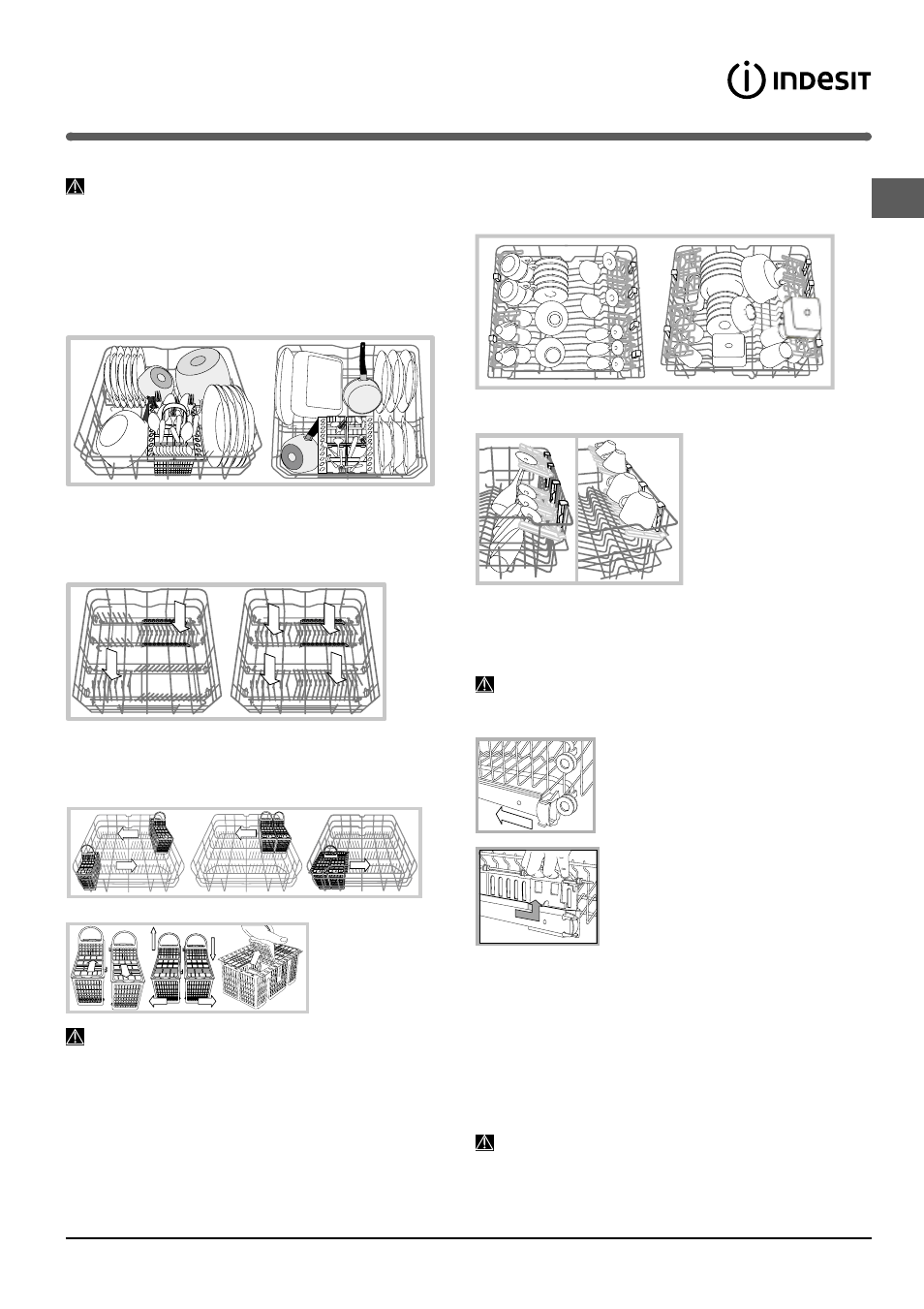 Caricare i cestelli, Cesto inferiore e cestino posate, Cesto superiore | Indesit DIF-14.R User Manual | Page 5 / 80
