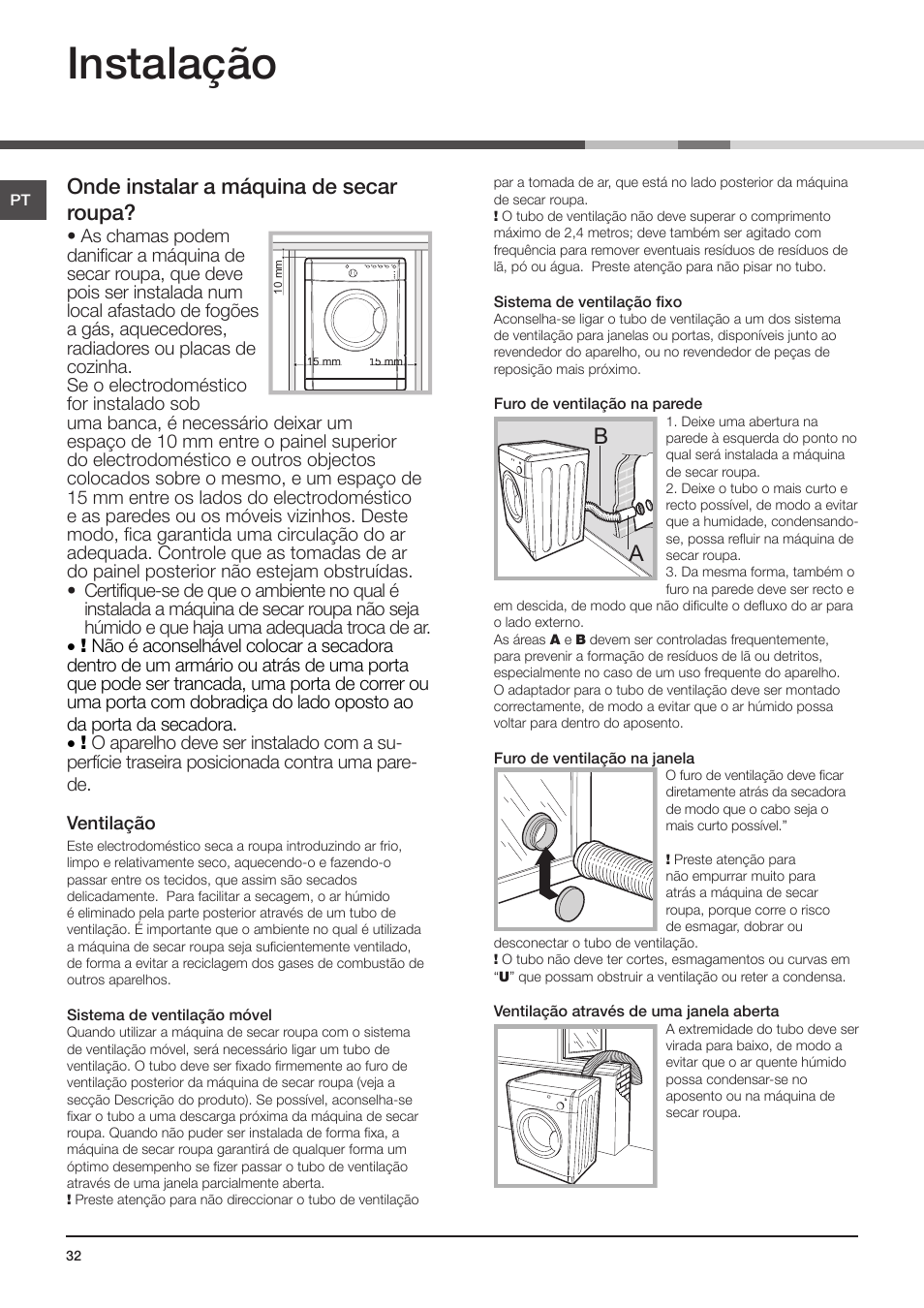 Instalação, Onde instalar a máquina de secar roupa, Ligação eléctrica | Indesit IDV-75-(EU) User Manual | Page 32 / 70