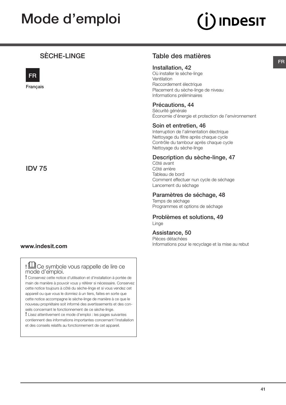 Indesit IDV-75-(EU) User Manual | Page 41 / 70