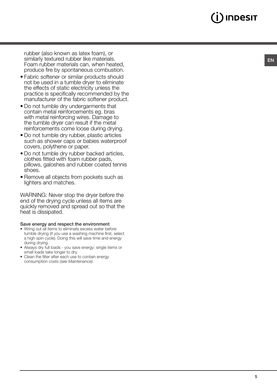 Warnings | Indesit IDV-75-(EU) User Manual | Page 5 / 70