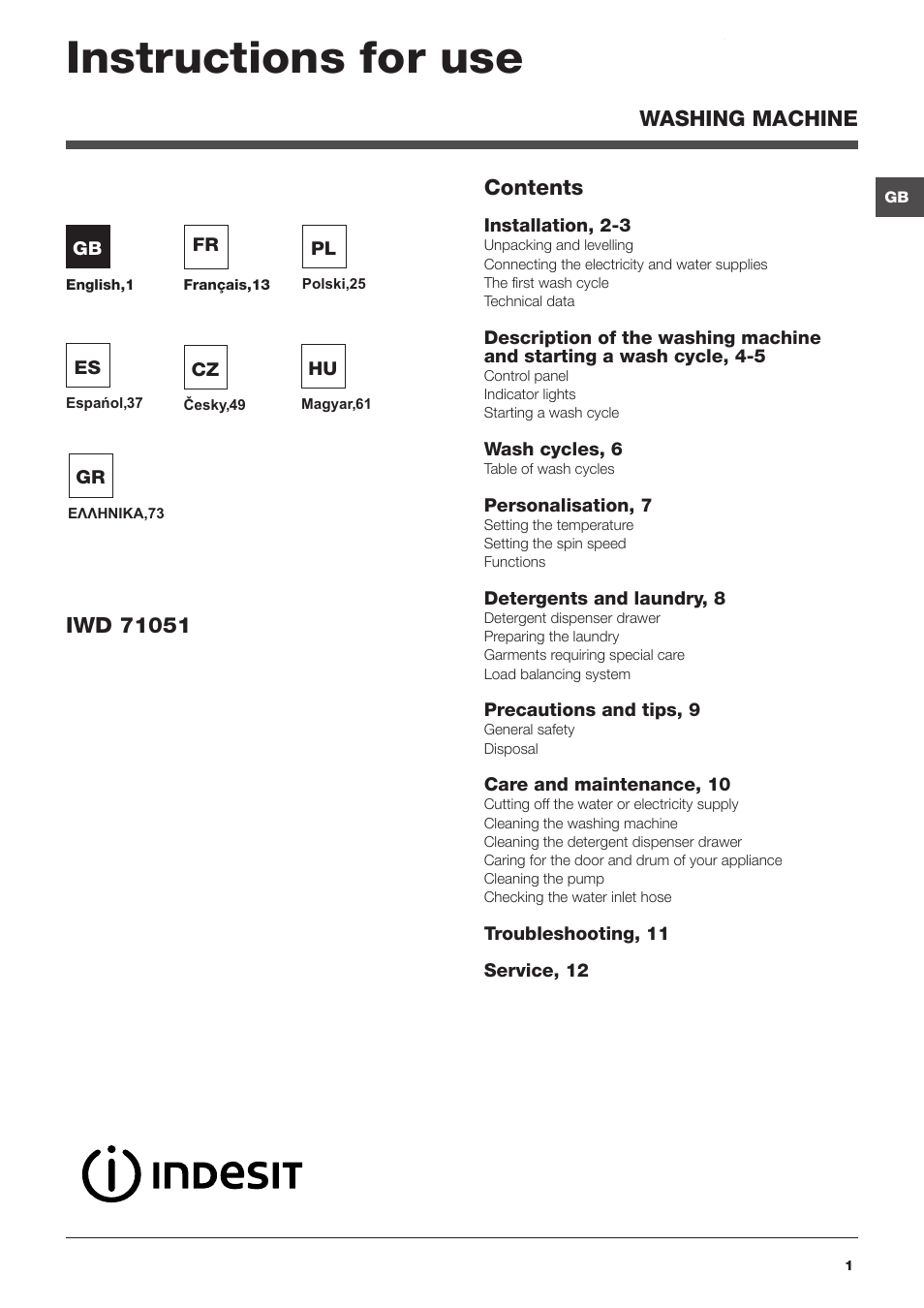 Indesit IWD-71051-C-ECO-(EU) User Manual | 84 pages