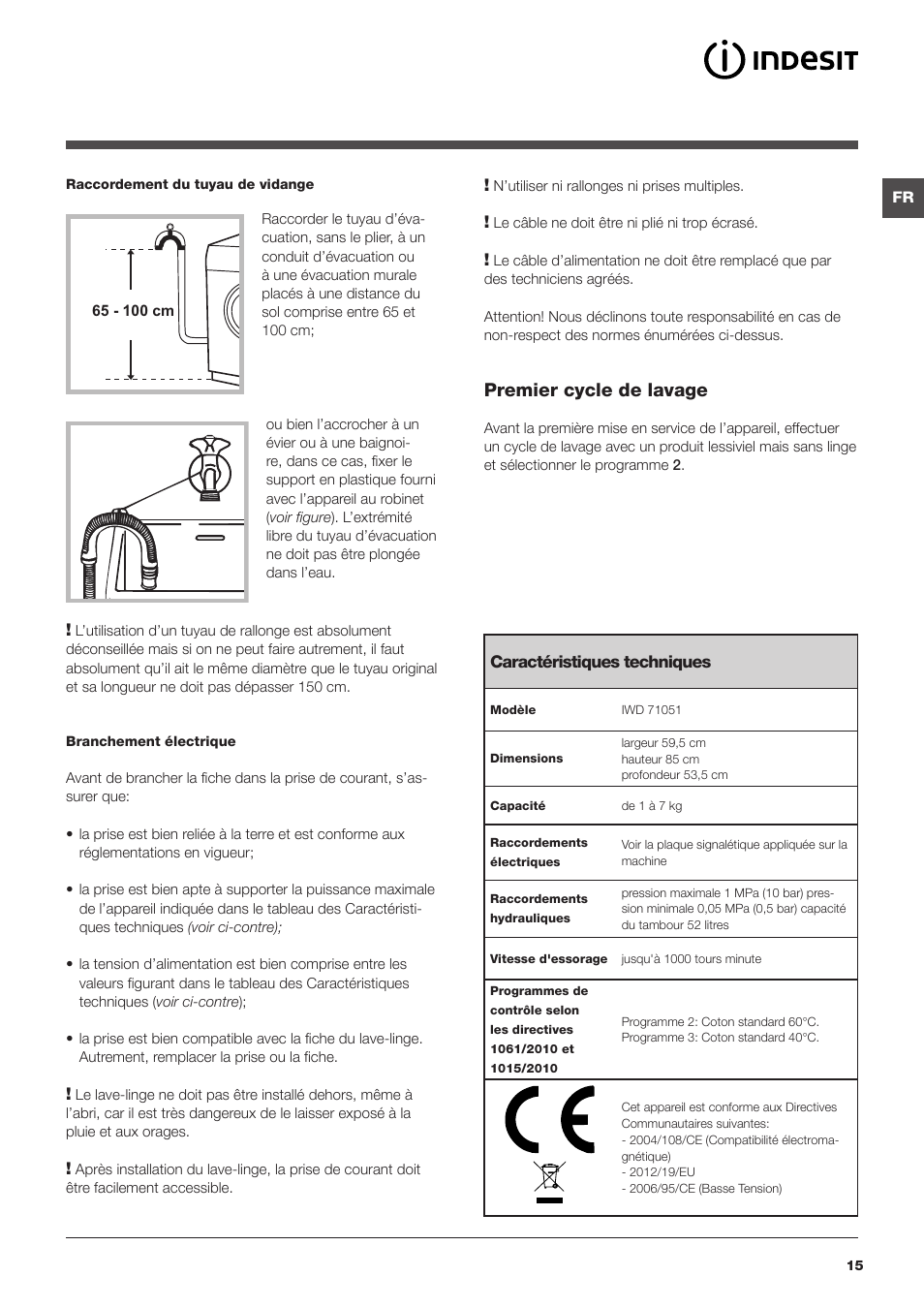 Premier cycle de lavage | Indesit IWD-71051-C-ECO-(EU) User Manual | Page 15 / 84