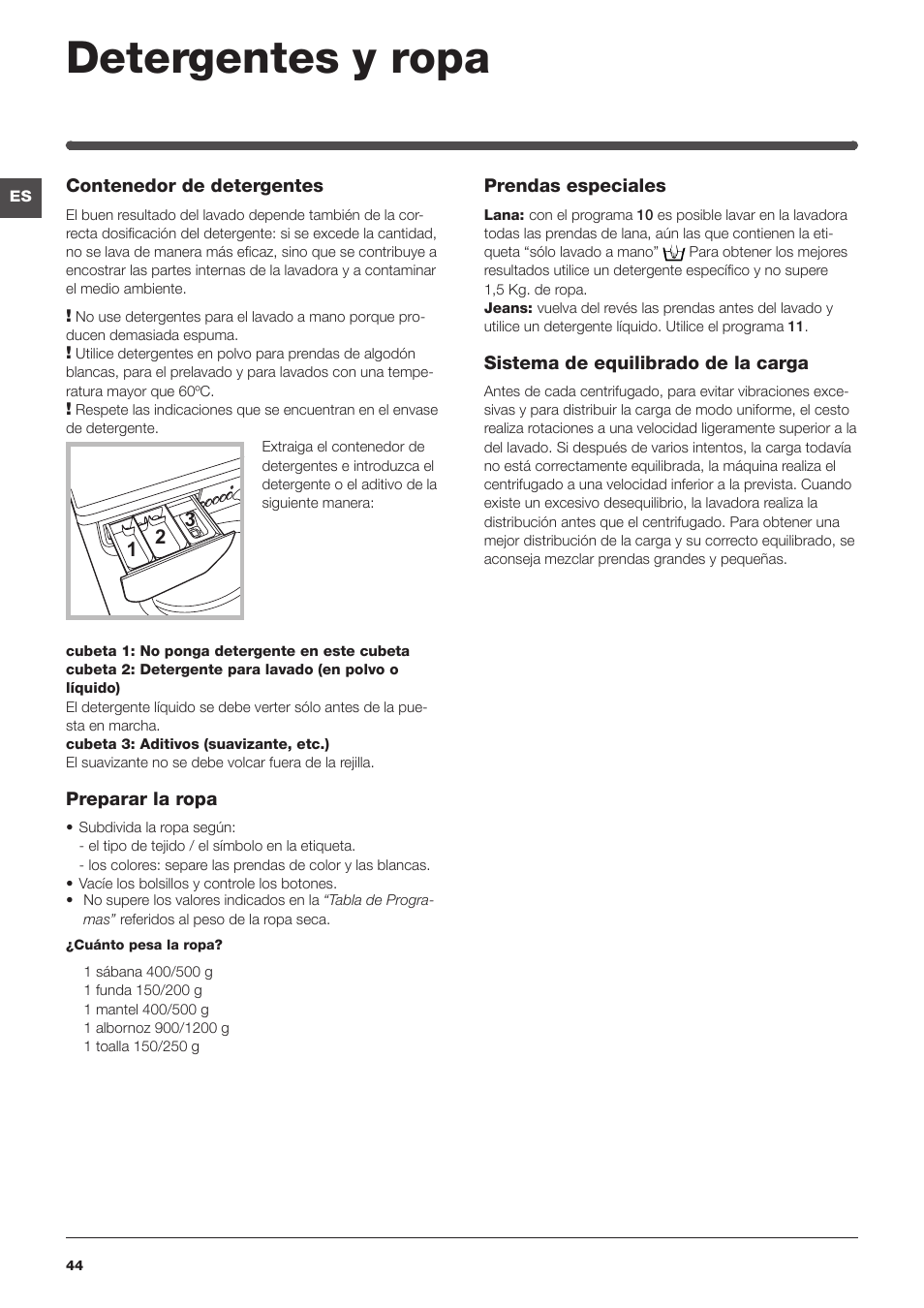 Detergentes y ropa | Indesit IWD-71051-C-ECO-(EU) User Manual | Page 44 / 84