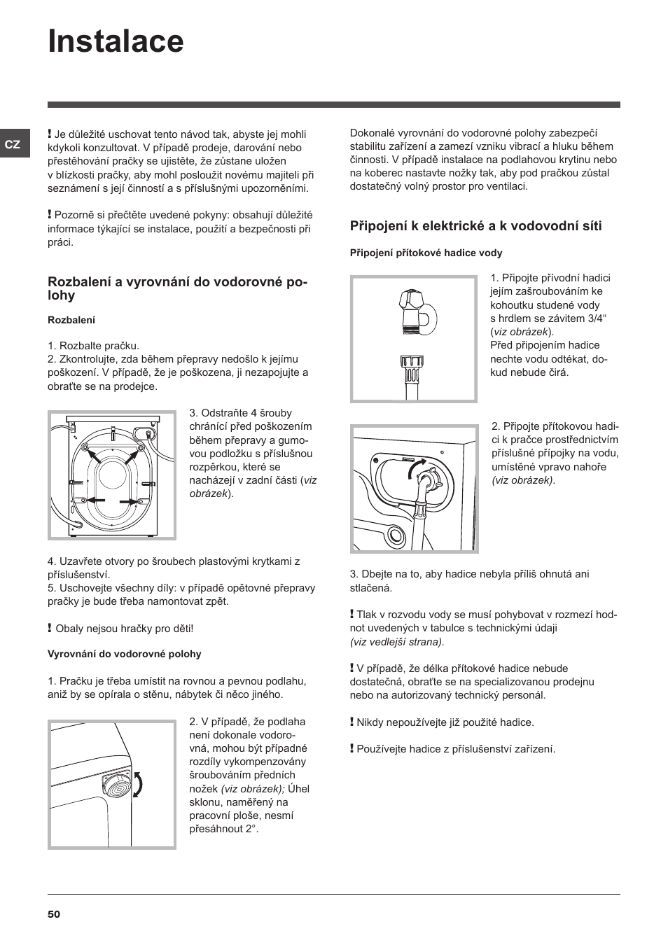 Instalace | Indesit IWD-71051-C-ECO-(EU) User Manual | Page 50 / 84