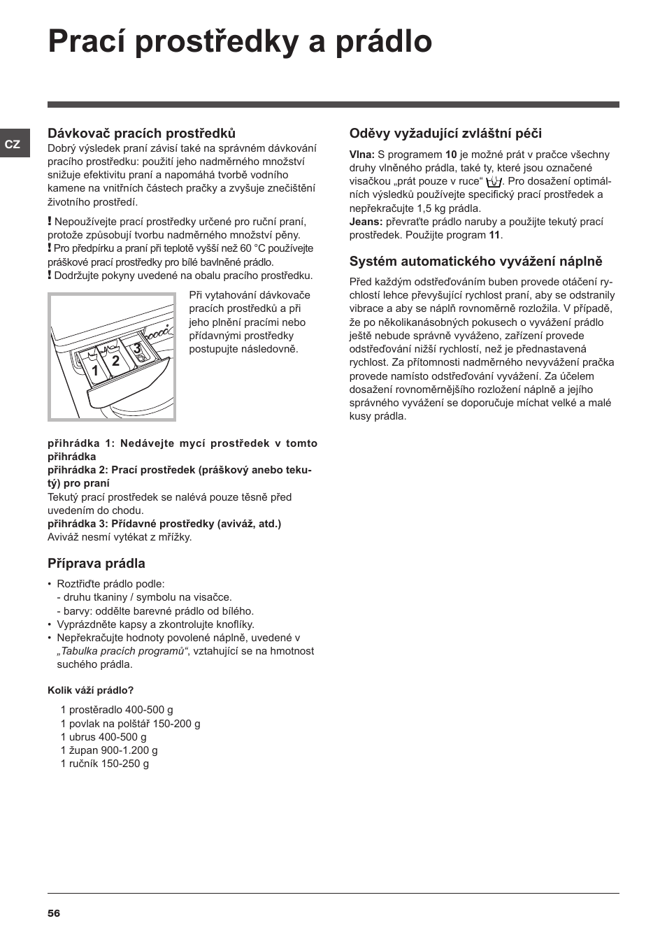 Prací prostředky a prádlo | Indesit IWD-71051-C-ECO-(EU) User Manual | Page 56 / 84