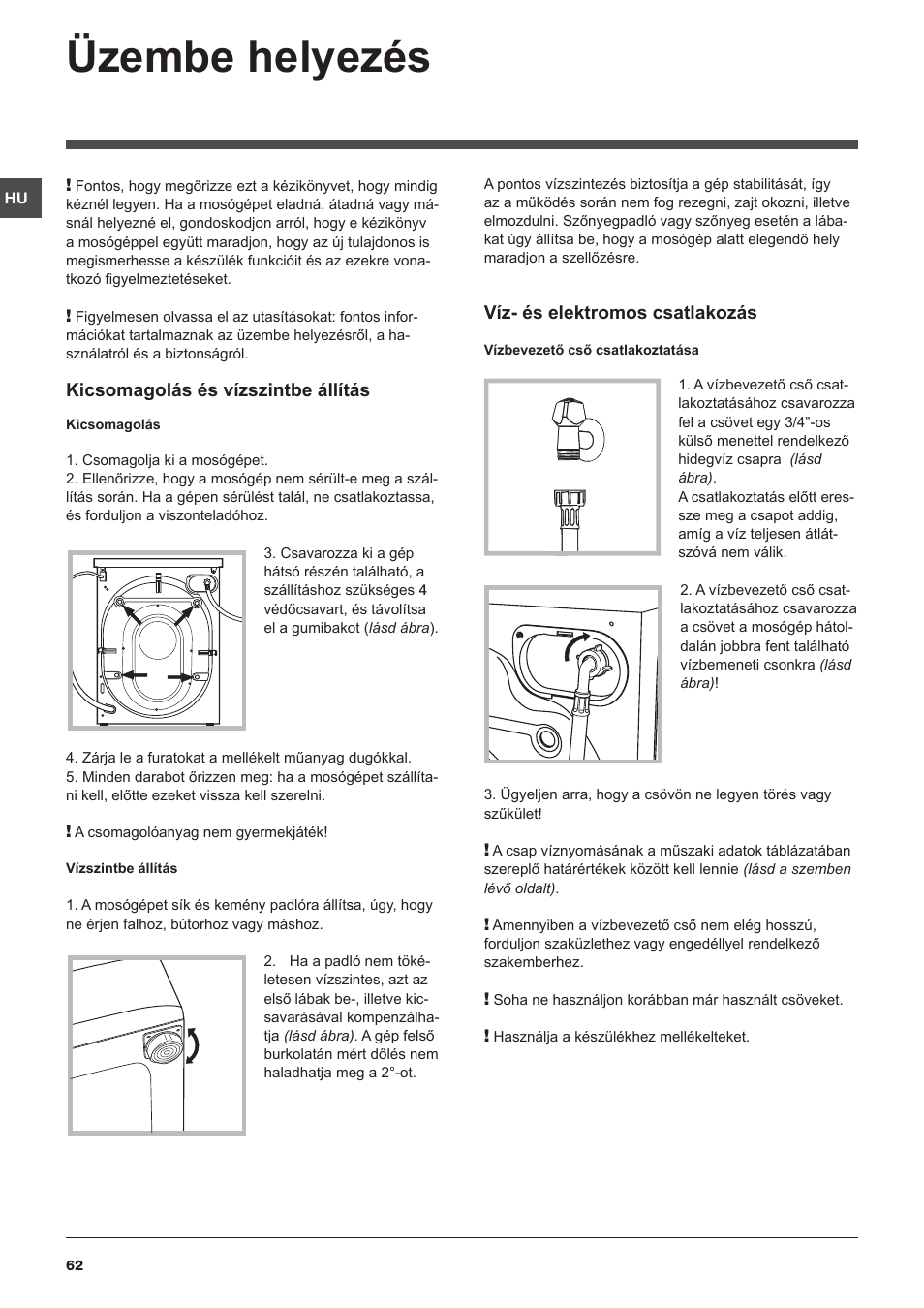 Üzembe helyezés | Indesit IWD-71051-C-ECO-(EU) User Manual | Page 62 / 84