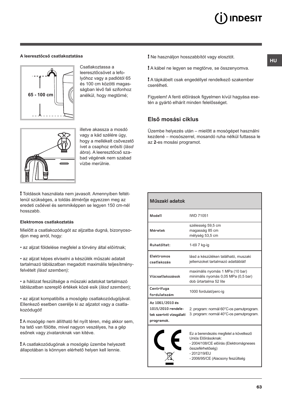 Első mosási ciklus | Indesit IWD-71051-C-ECO-(EU) User Manual | Page 63 / 84