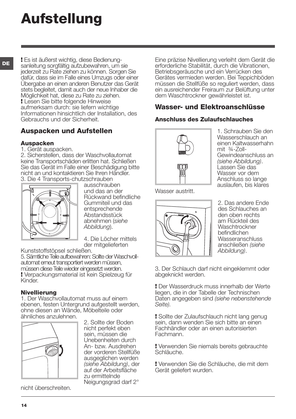 Aufstellung | Indesit PWDE-81473-W-(EU) User Manual | Page 14 / 72