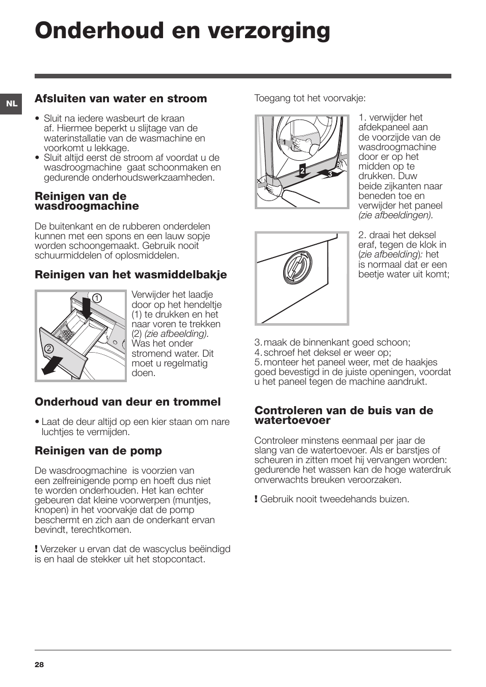 Onderhoud en verzorging | Indesit PWDE-81473-W-(EU) User Manual | Page 28 / 72