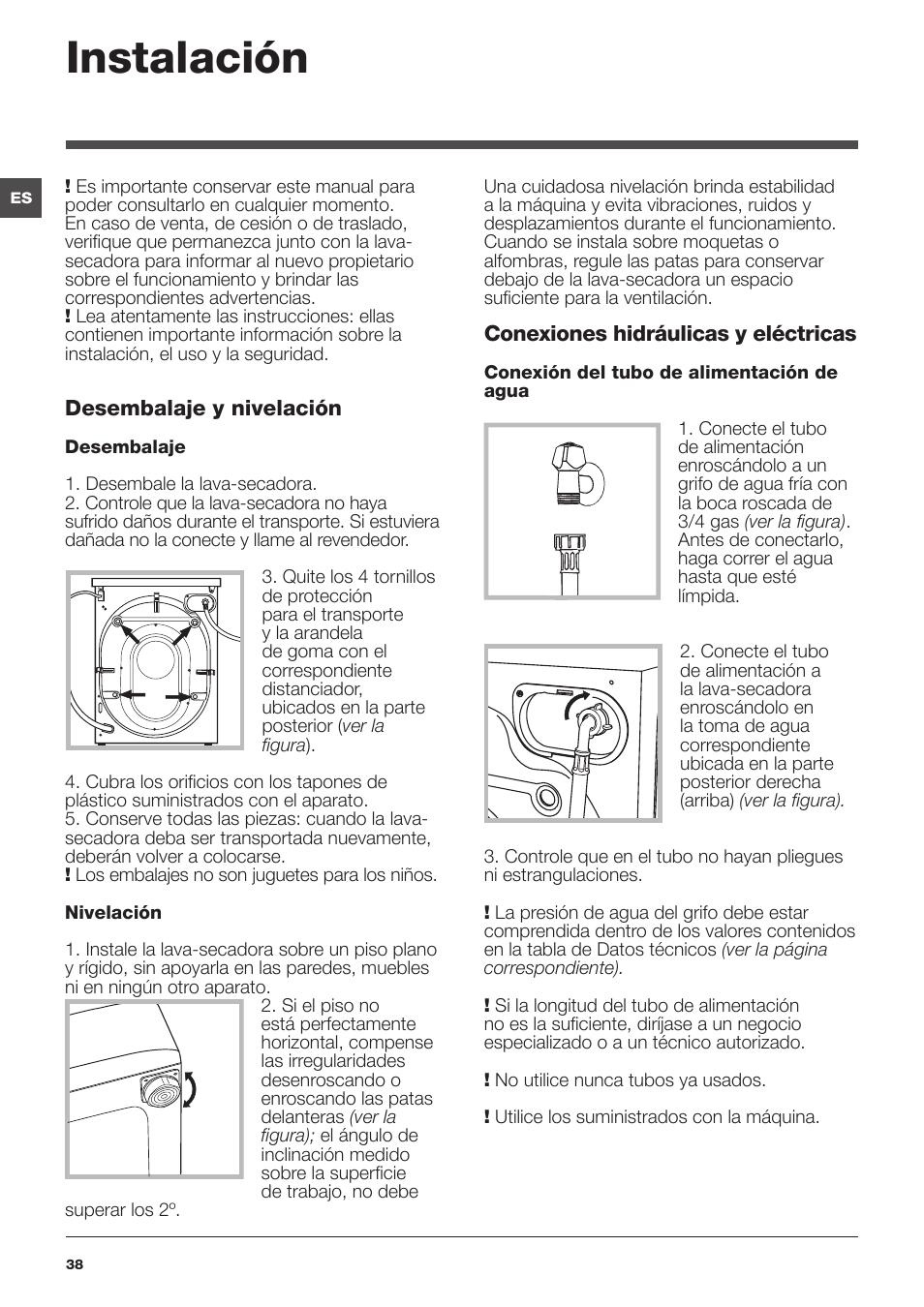 Instalación | Indesit PWDE-81473-W-(EU) User Manual | Page 38 / 72