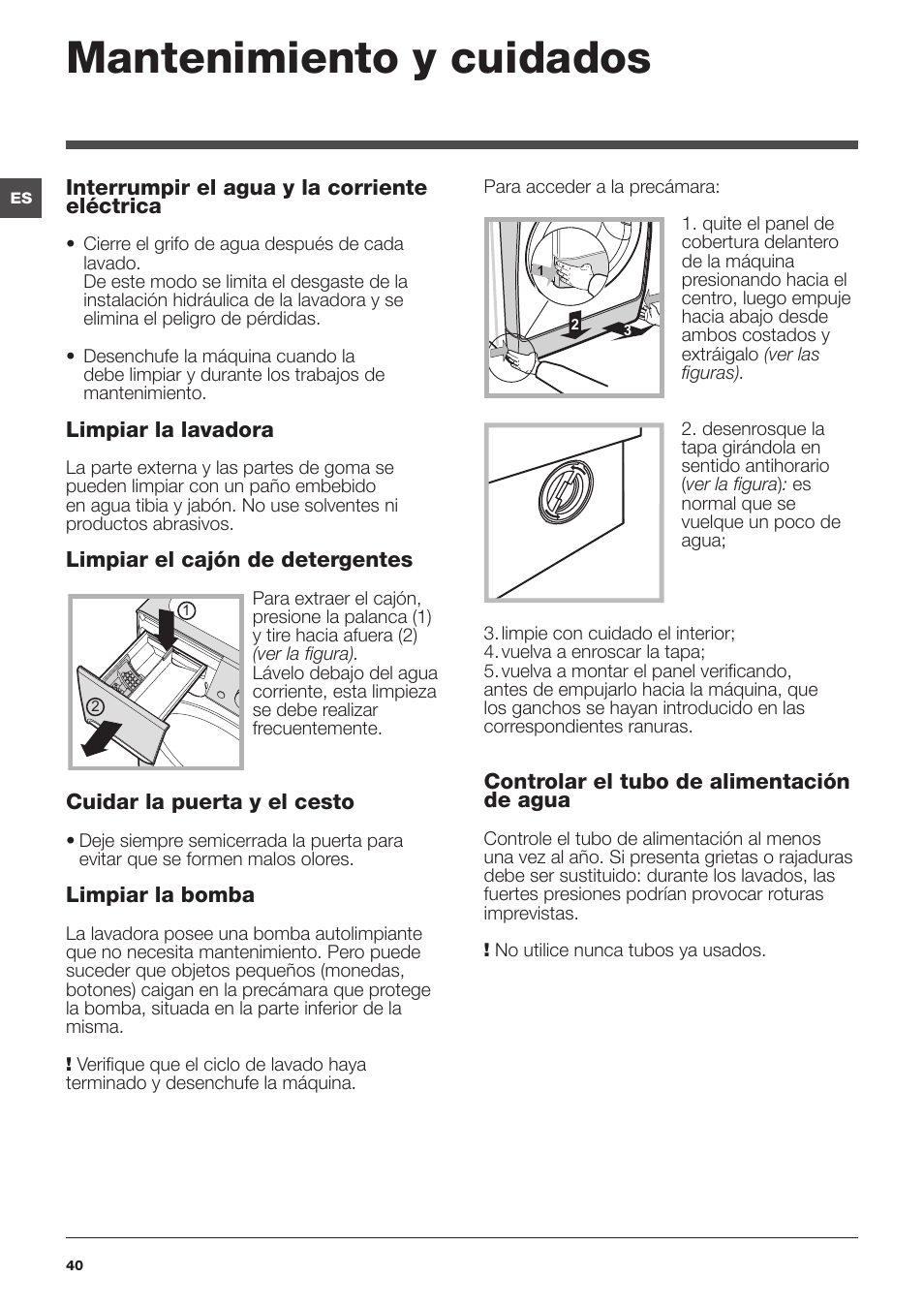 Mantenimiento y cuidados | Indesit PWDE-81473-W-(EU) User Manual | Page 40 / 72