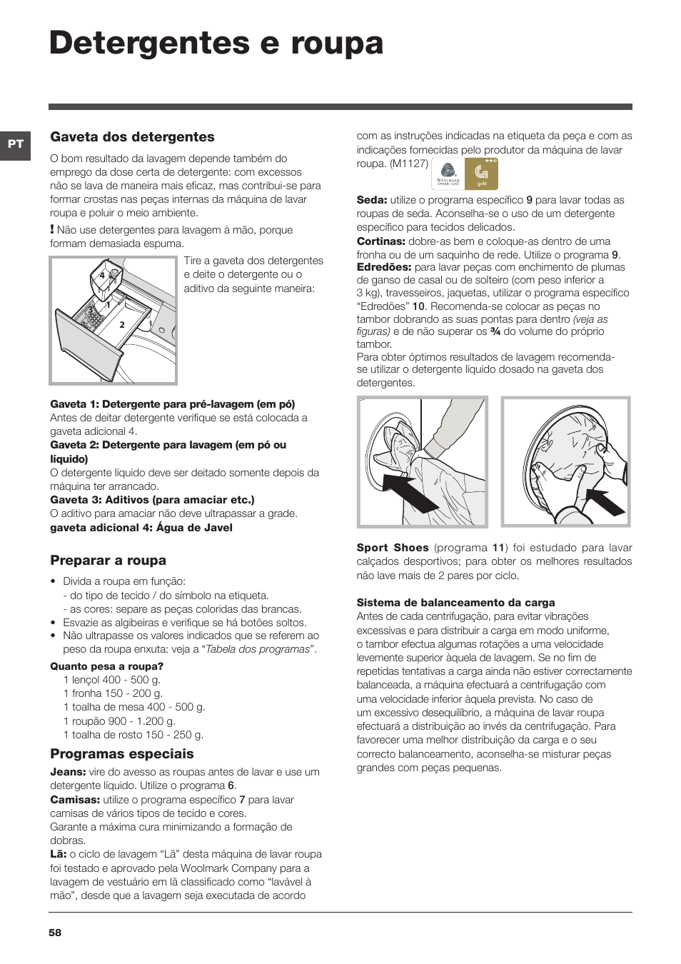 Detergentes e roupa | Indesit PWDE-81473-W-(EU) User Manual | Page 58 / 72