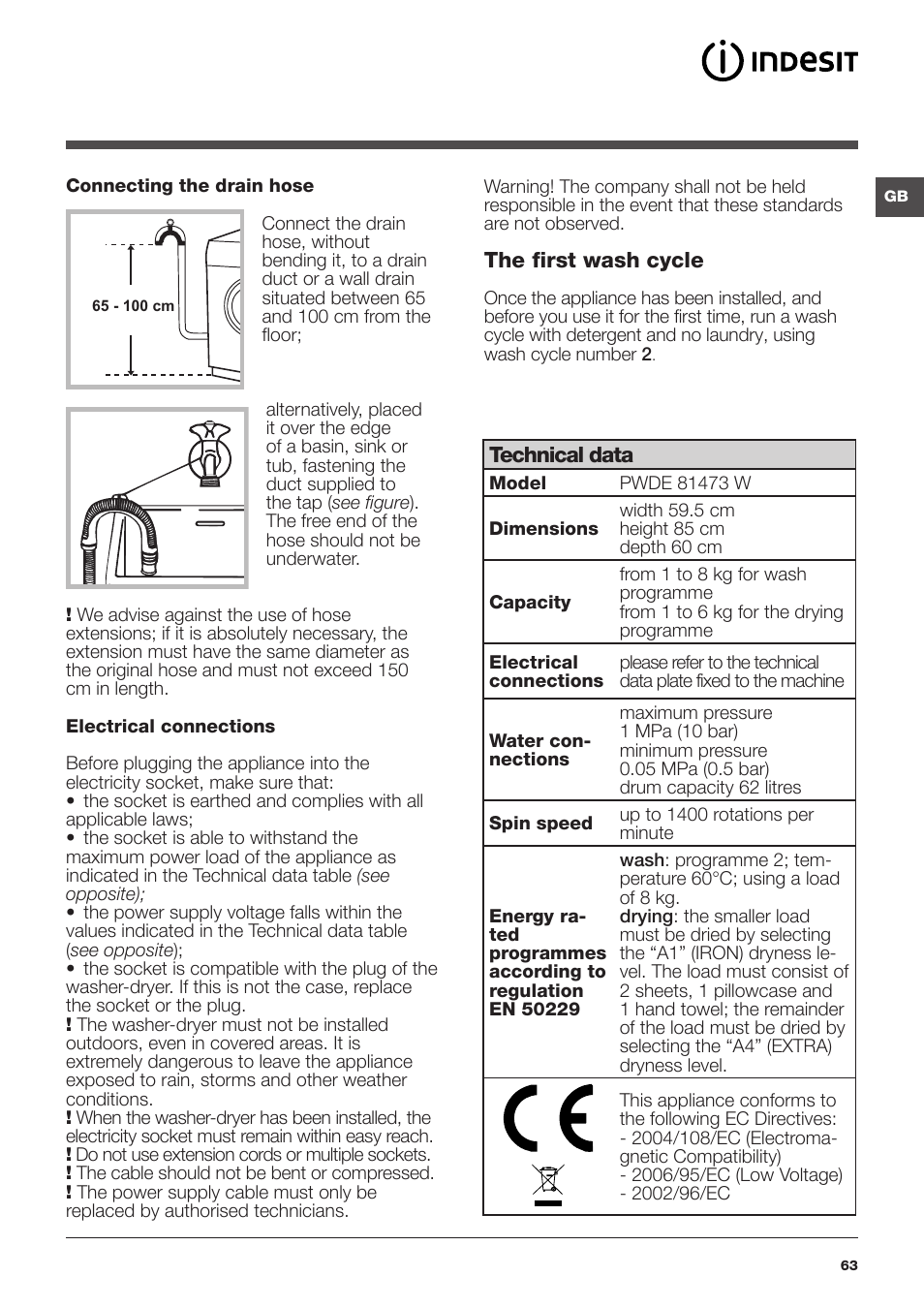 Indesit PWDE-81473-W-(EU) User Manual | Page 63 / 72