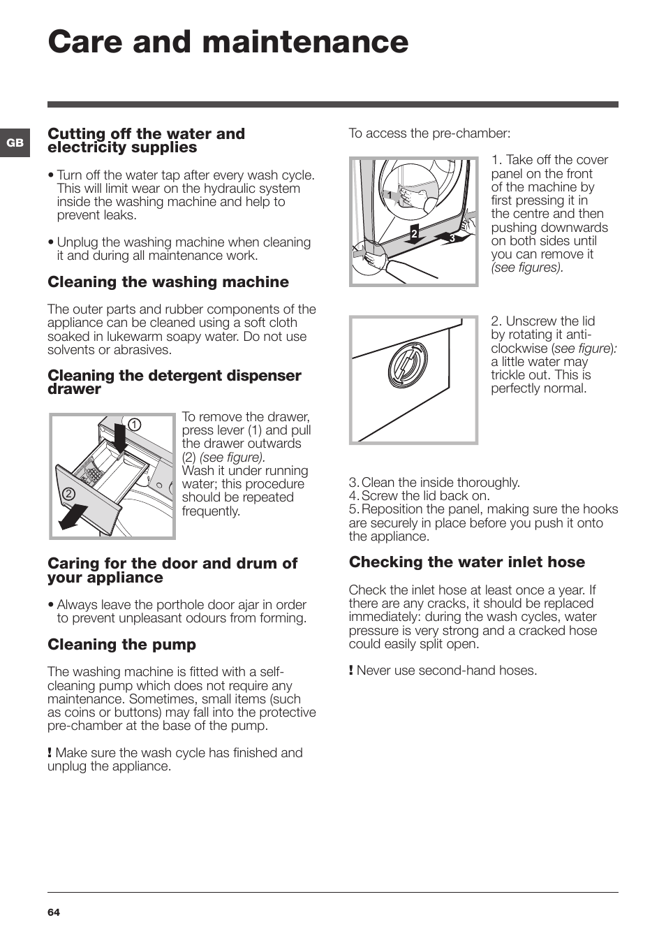 Care and maintenance | Indesit PWDE-81473-W-(EU) User Manual | Page 64 / 72