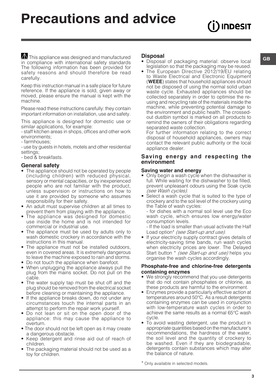 Precautions and advice | Indesit DFP-58T1-C-NX-EU User Manual | Page 3 / 44