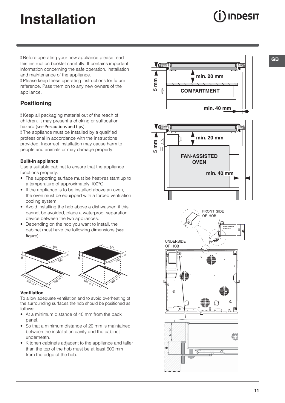 Installation, Positioning | Indesit VRA-640-C-(PT)-S User Manual | Page 11 / 84