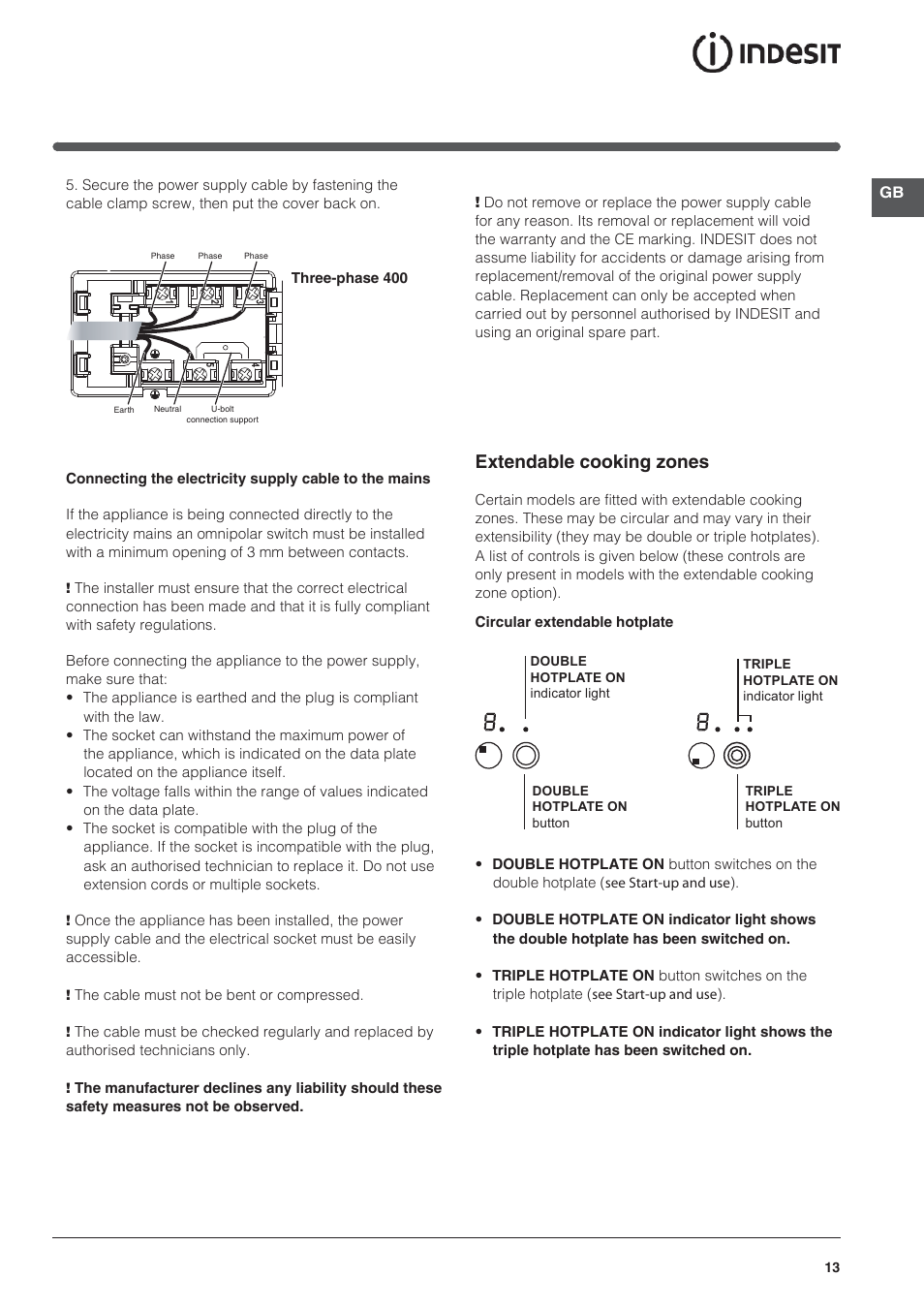 Extendable cooking zones | Indesit VRA-640-C-(PT)-S User Manual | Page 13 / 84