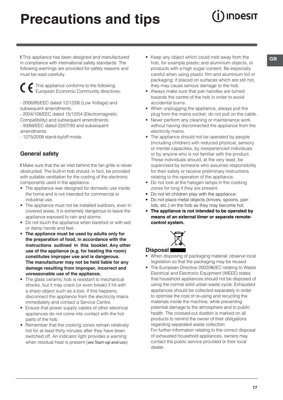 Precautions and tips | Indesit VRA-640-C-(PT)-S User Manual | Page 17 / 84