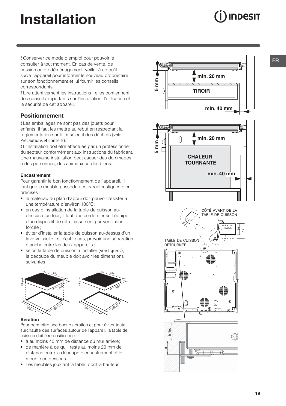 Installation, Positionnement | Indesit VRA-640-C-(PT)-S User Manual | Page 19 / 84