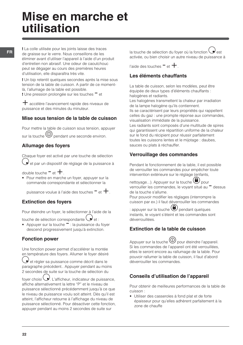 Mise en marche et utilisation | Indesit VRA-640-C-(PT)-S User Manual | Page 22 / 84