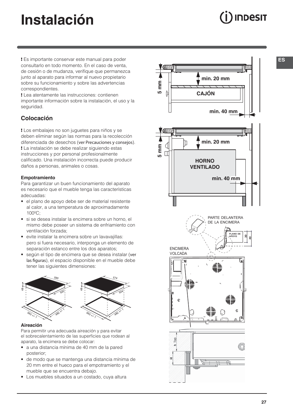 Instalación, Colocación | Indesit VRA-640-C-(PT)-S User Manual | Page 27 / 84