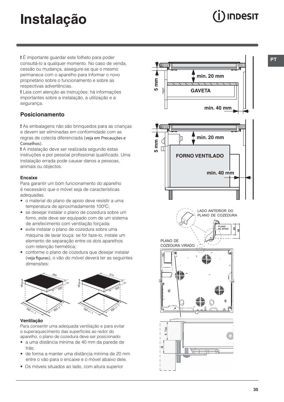 Instalação, Posicionamento | Indesit VRA-640-C-(PT)-S User Manual | Page 35 / 84