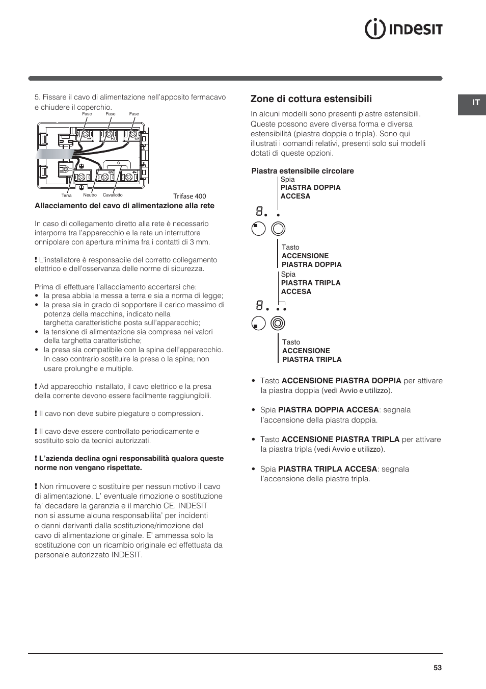 Zone di cottura estensibili | Indesit VRA-640-C-(PT)-S User Manual | Page 53 / 84