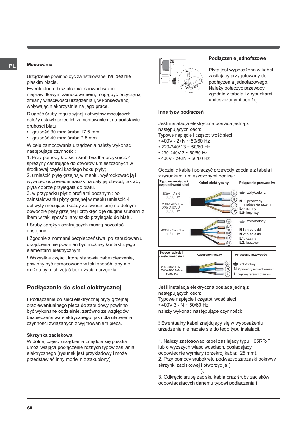 Podłączenie do sieci elektrycznej | Indesit VRA-640-C-(PT)-S User Manual | Page 68 / 84