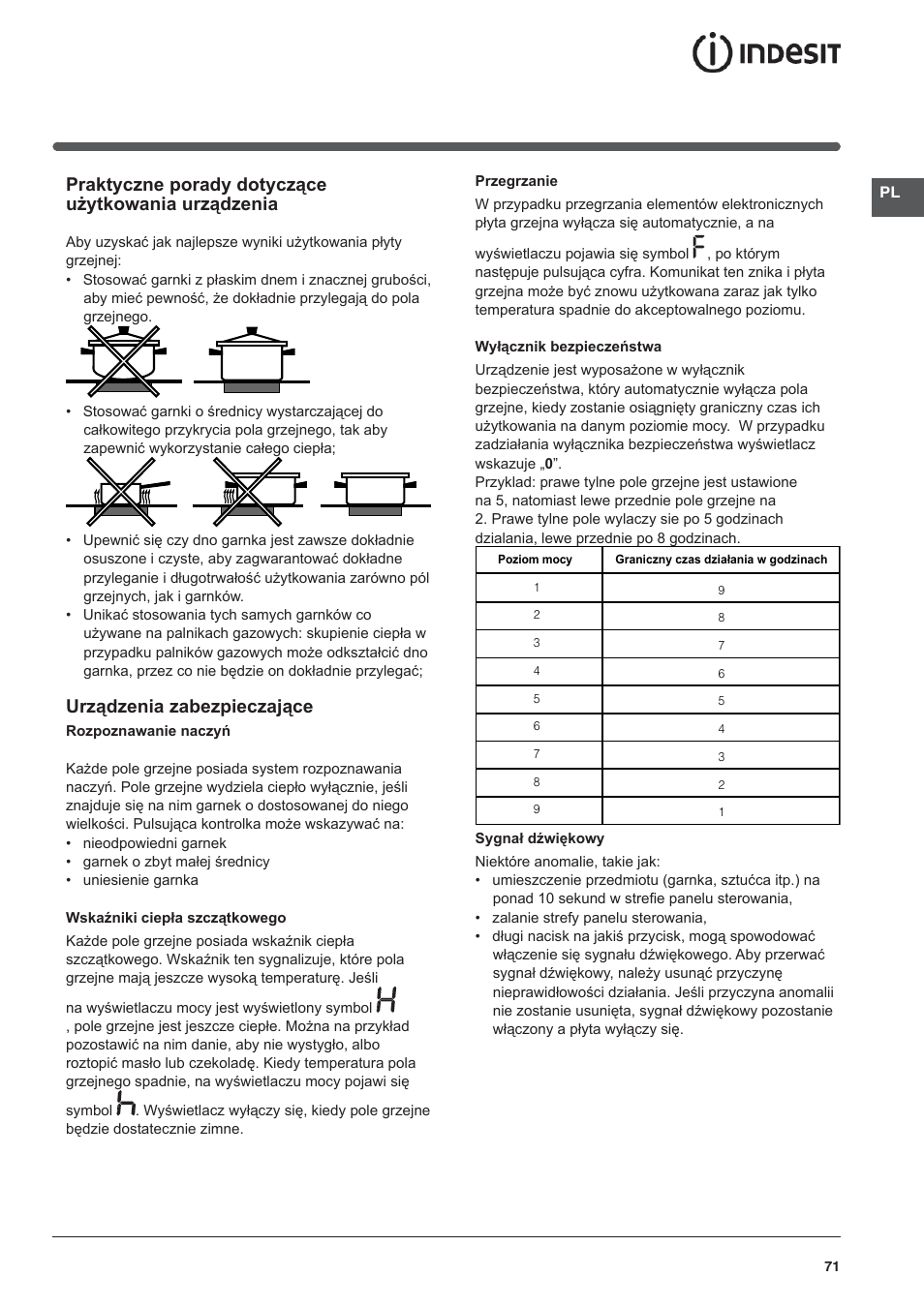 Praktyczne porady dotyczące użytkowania urządzenia, Urządzenia zabezpieczające | Indesit VRA-640-C-(PT)-S User Manual | Page 71 / 84