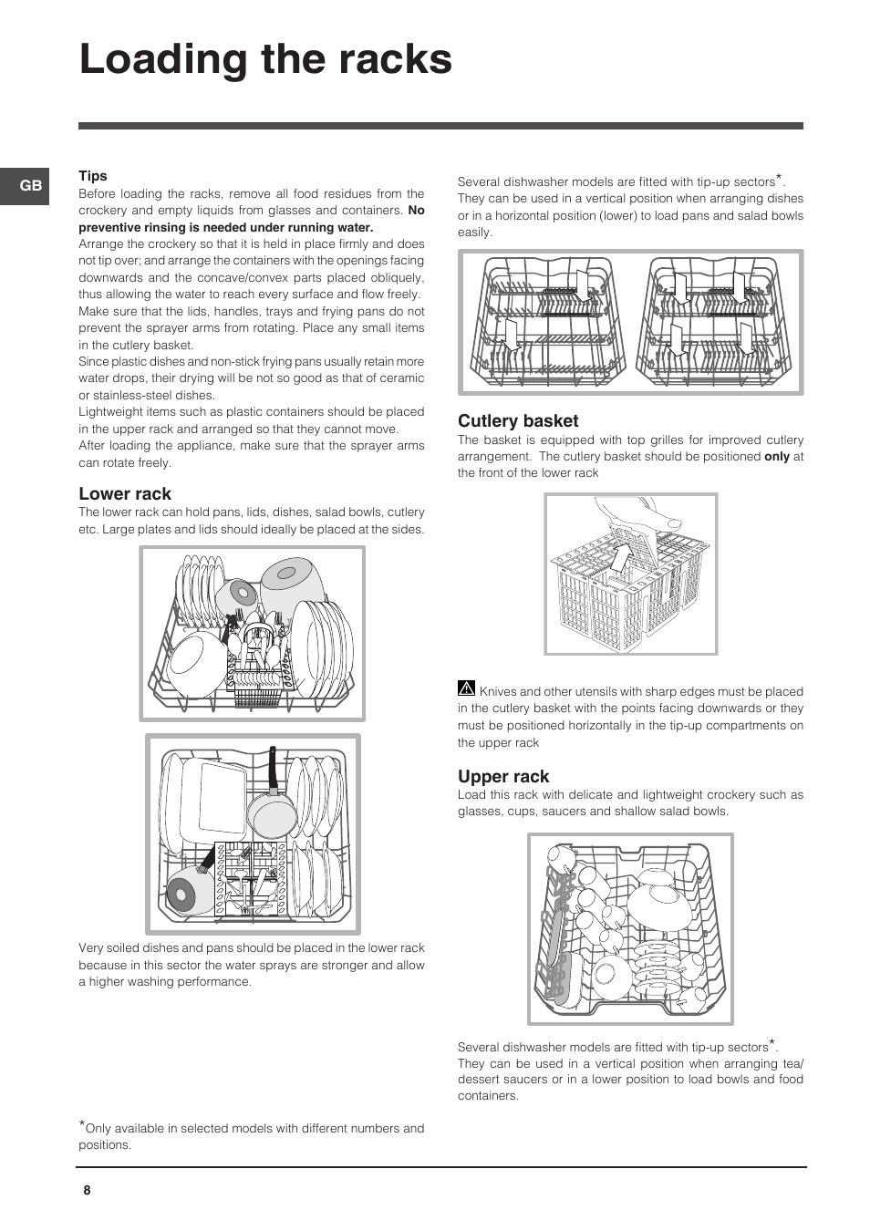 Loading the racks | Indesit DFP-58B1-NX-EU User Manual | Page 8 / 48
