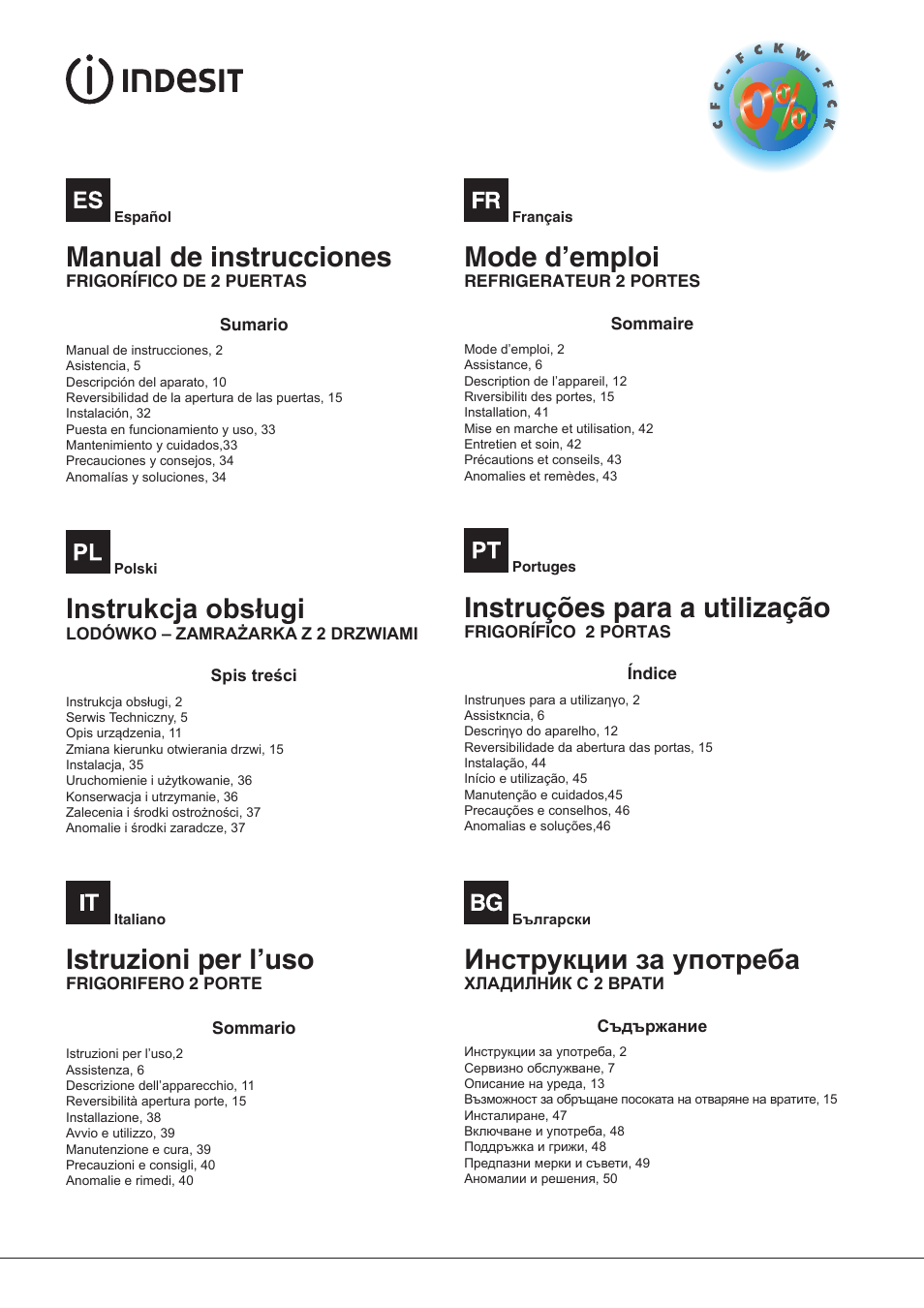 Manual de instrucciones, Instrukcja obsługi, Istruzioni per l’uso | Mode d’emploi, Instruções para a utilização | Indesit RAA-24-S-(0) User Manual | Page 2 / 64