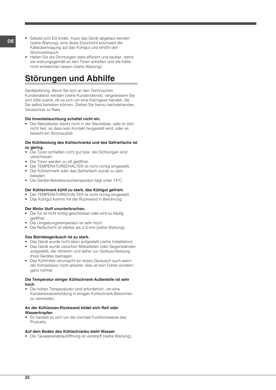 Störungen und abhilfe | Indesit RAA-24-S-(0) User Manual | Page 22 / 64