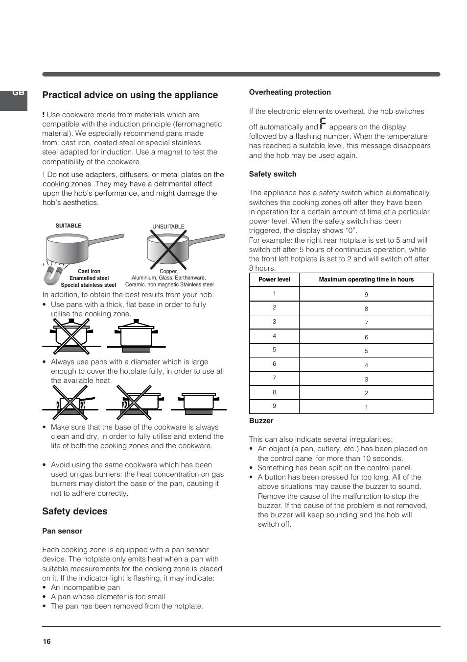 Practical advice on using the appliance, Safety devices | Indesit VIA 640 C User Manual | Page 16 / 84