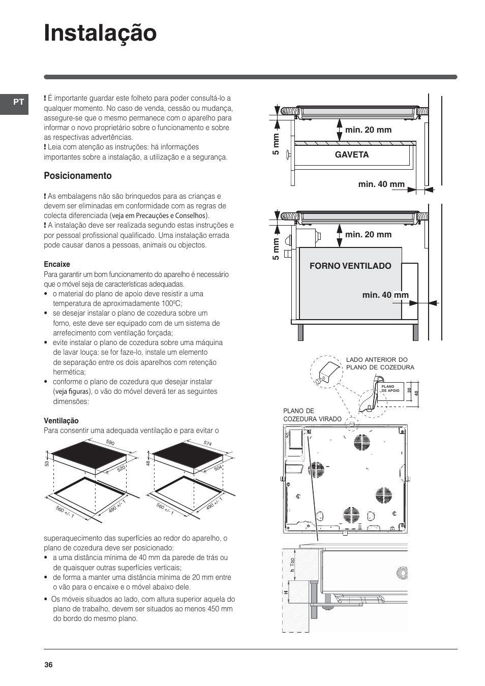 Instalação, Posicionamento | Indesit VIA 640 C User Manual | Page 36 / 84