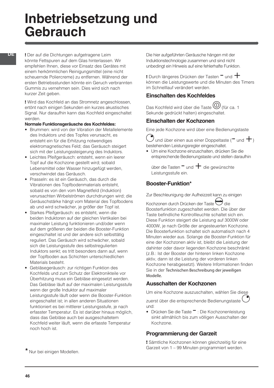 Inbetriebsetzung und gebrauch | Indesit VIA 640 C User Manual | Page 46 / 84