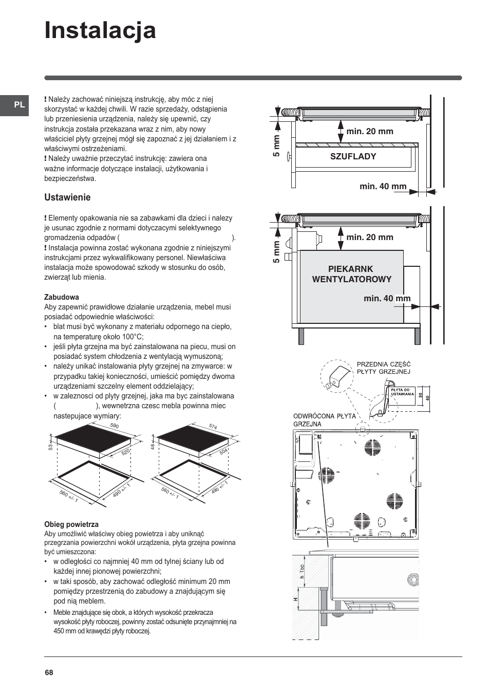 Instalacja, Ustawienie | Indesit VIA 640 C User Manual | Page 68 / 84