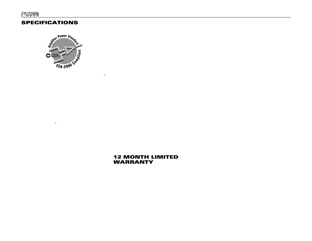 Specifications, 12 month limited warranty | Audiovox Phase Linear UDV7 User Manual | Page 34 / 92